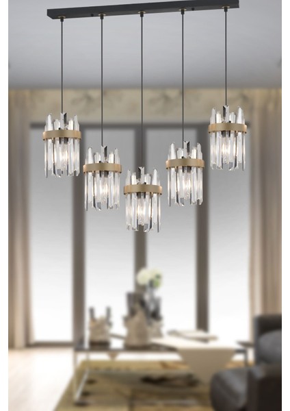 5'li Sıralı Siyah Eskitme Kristal Taşlı Modern Koridor Yatak Odası Salon Kristalli Avize