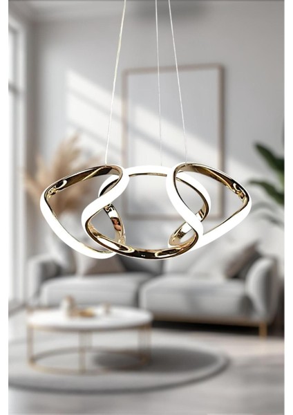 Dron Avize - Rose Gold 3 Renk Led’li Taç Lı Modern LED Avize Aydınlatması