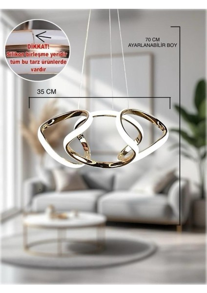 Dron Avize - Rose Gold 3 Renk Led’li Taç Lı Modern LED Avize Aydınlatması fiyatları
