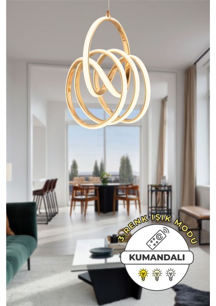 Kane Kumandalı 3 Renk Işık Özellikli Dimmerli Modern Kaplama Sarkıt LED Avize Salon Mutfak Avize
