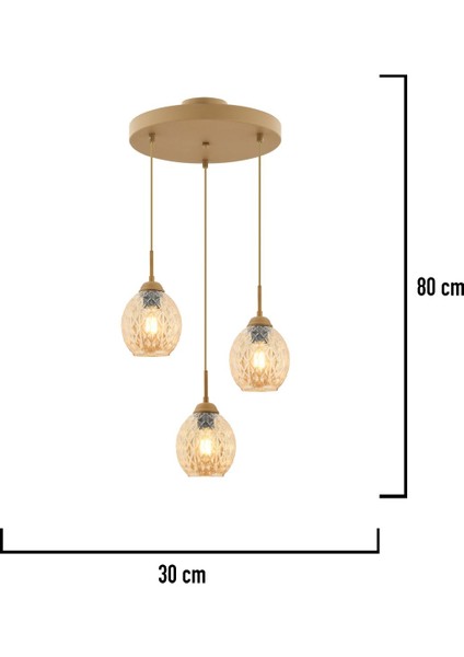 Nino 3lü Yuvarlak Eskitme Modern Sarkıt Oturma Odası Salon Sarkıt Avize