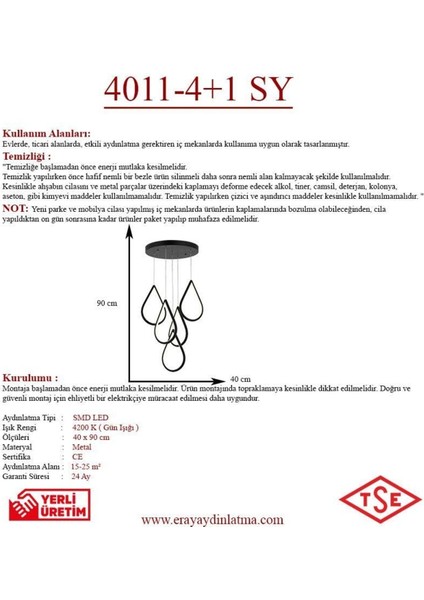 4011-5 Y Siyah LED Avize