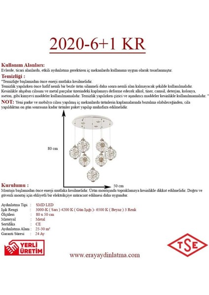 2020-6+1 7li Krom Sarkıt LED Avize