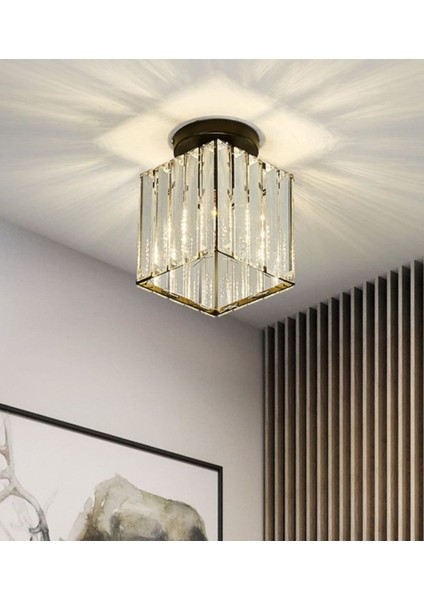 Modern Luxury Plafonyer Kristal Taşlı Avize Kare Hol Antre Salon Avizesi Siyah fiyatları