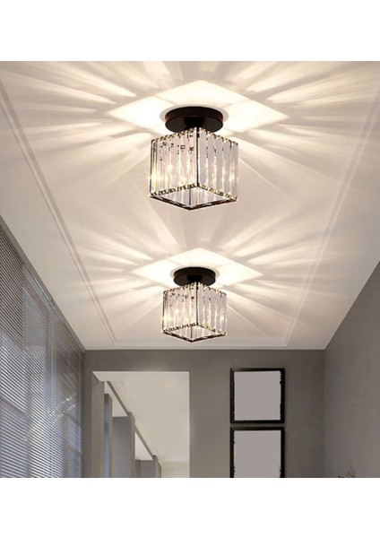 Modern Luxury Plafonyer Kristal Taşlı Avize Kare Hol Antre Salon Avizesi Siyah modelleri