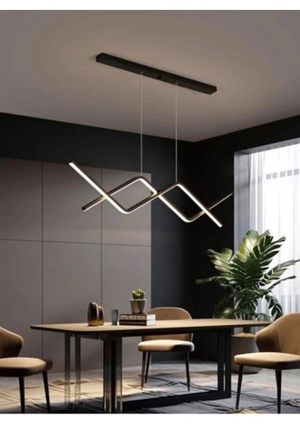 Yemek Masası Modern Sarkık Siyah Kasa Beyaz Işık LED Avize