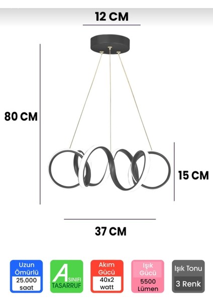 Kıvrım Modern Sarkıt LED Ultra 3 Renk Avize