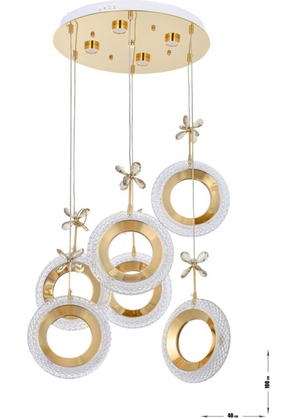 Ribera 6'lı Ledl Kumandalı Modern Lüks Sarkıt Avize, 3 Renk: Sarı-Beyaz-Gün Işığı - Gold