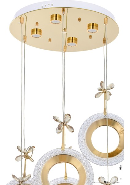 Ribera 6'lı Ledl Kumandalı Modern Lüks Sarkıt Avize, 3 Renk: Sarı-Beyaz-Gün Işığı - Gold