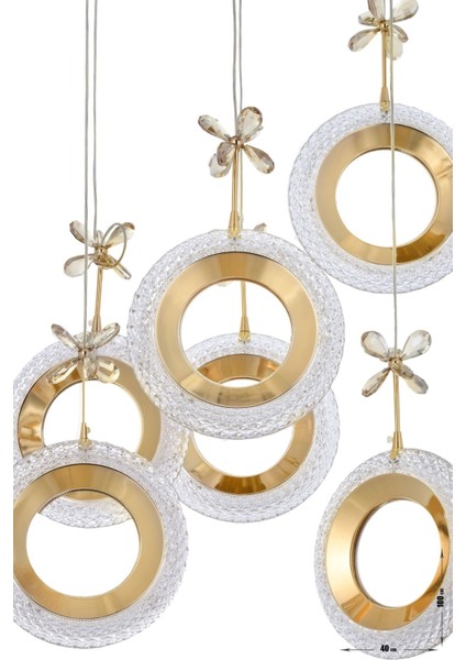 Ribera 6'lı Ledl Kumandalı Modern Lüks Sarkıt Avize, 3 Renk: Sarı-Beyaz-Gün Işığı - Gold
