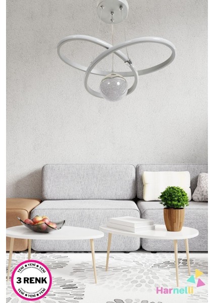3 Renk Yanabilen Şeker Camlı Modern Ledli Avize