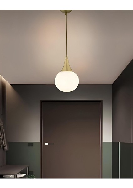 Modern Beyaz Glop Camlı Avize Tekli Sarkıt Salon Oturma Odası Hol Antre Mutfak Avize Eskime Gold