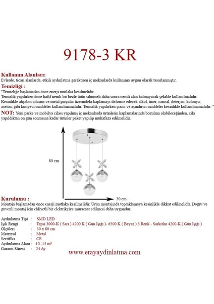 9178-3 3lü Krom Sarkıt LED Avize