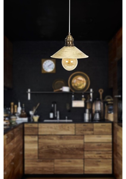 Gönen Tekli Beyaz Patinalı Modern Retro Sarkıt Mutfak Salon Avize