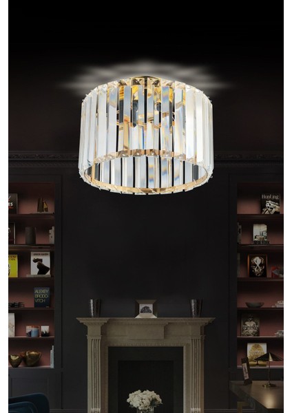 Lux Kristal Plafonyer Gold Avize