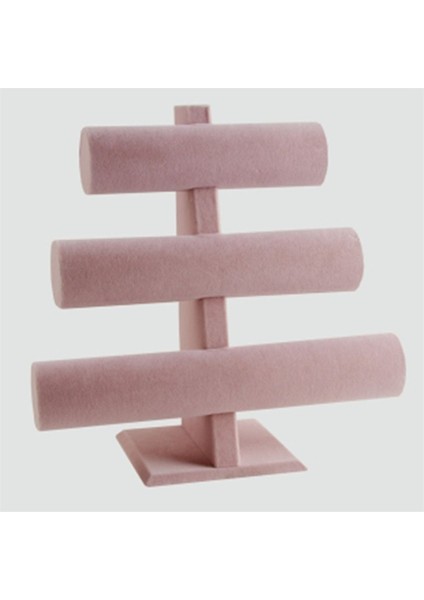 Pembe Üçlü Bileklik ve Saat Sergileme Standı, Süet Kumaş, 30/26 cm