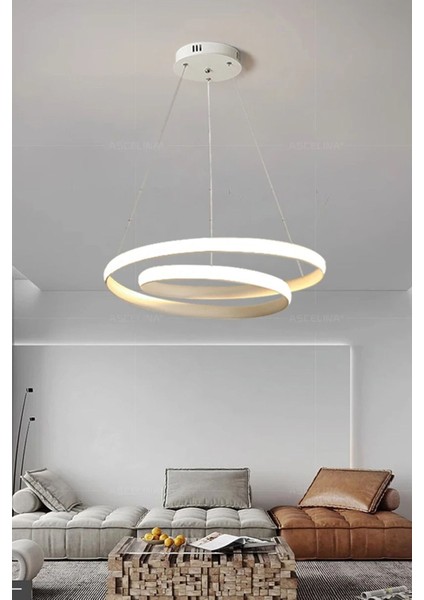 Yüzük Model Sarkıt LED Avize, Kumandalı, 3 Renk Aydınlatmalı, Salon Avizesi