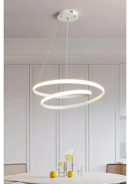 Yüzük Model Sarkıt LED Avize, Kumandalı, 3 Renk Aydınlatmalı, Salon Avizesi