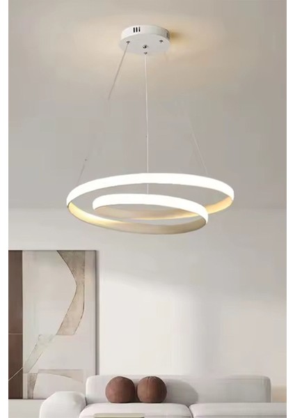 Yüzük Model Sarkıt LED Avize, Kumandalı, 3 Renk Aydınlatmalı, Salon Avizesi