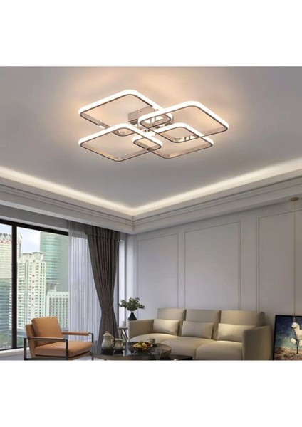 Modern Plafonyer LED Avize Krom Kare Gün Işığı/ Sarı / Beyaz