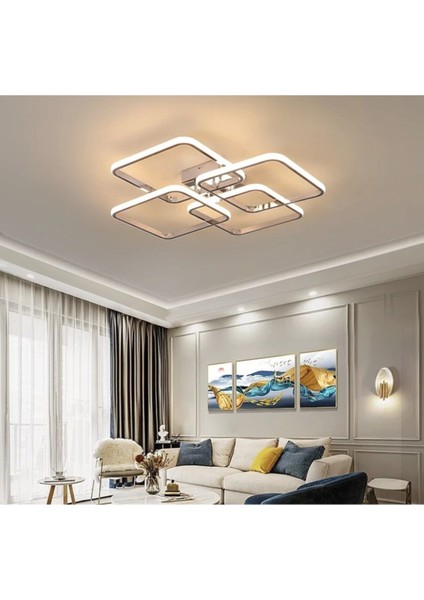 Modern Plafonyer LED Avize Krom Kare Gün Işığı/ Sarı / Beyaz