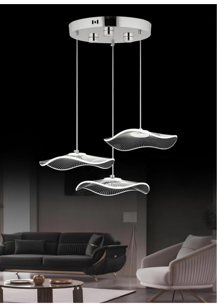 Modern Tasarım Jellyfish 3 Renk Kademeli Işık Üçlü Sarkıt LED Avize Krom Gümüş Gövde