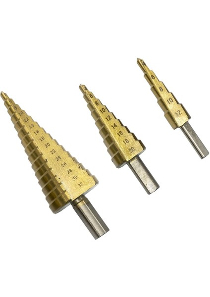 3 Parça Kademeli Matkap ve Panç Seti Metal Kutu