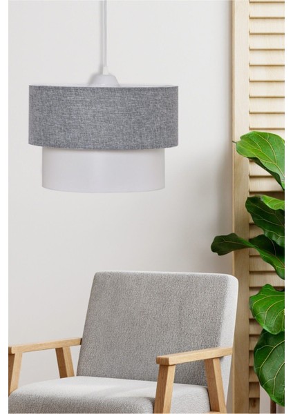 E27 Kumaş Başlık Modern Gri Beyaz Pasta Avize 51-60 cm Kumaş Gri 1 Modern 30 Salon / Oturma Odası