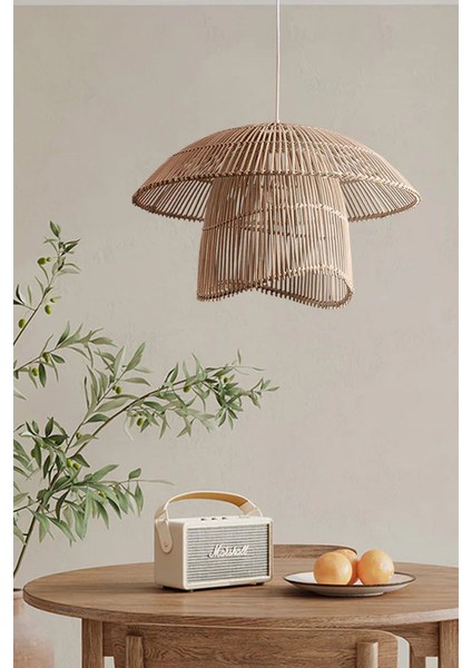 Rattan Bambu Hasır Makrome Sarkıt Avize 40 cm
