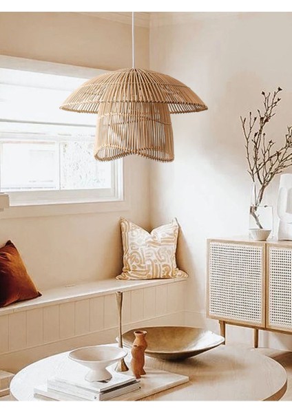Rattan Bambu Hasır Makrome Sarkıt Avize 40 cm