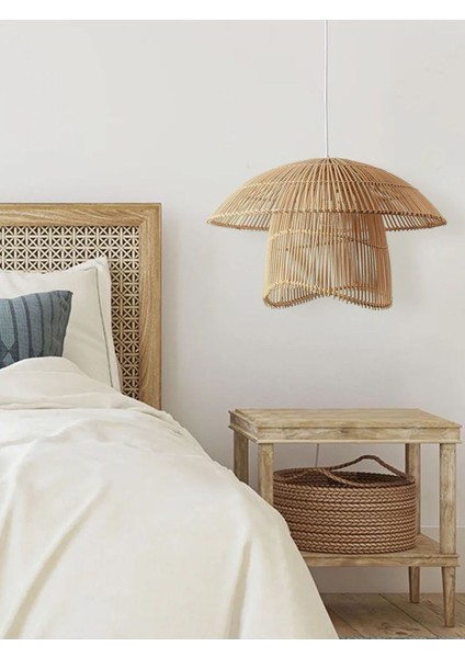Rattan Bambu Hasır Makrome Sarkıt Avize 40 cm