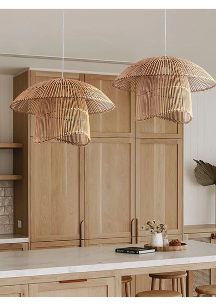 Rattan Bambu Hasır Makrome Sarkıt Avize 40 cm