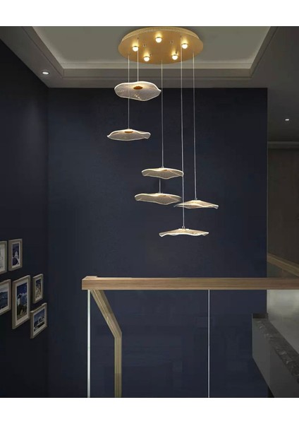 Luxury Exclusive Altılı Yuvarlak Sarkıt LED Avize Jellyfish Gold Sarı 6'lı Ledli Avize