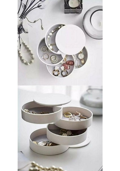 4 Katlı Döner Takı Organizeri, Beyaz, Çok Fonksiyonlu Takı Kutusu fiyatları