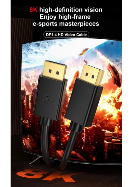 8k Displayport Dp Kablo 1080P@ 360hz, 2k@ 240hz, 4k@ 144hz, 8k@ 60hz V1.4 Gaming \ Sinema fiyatları