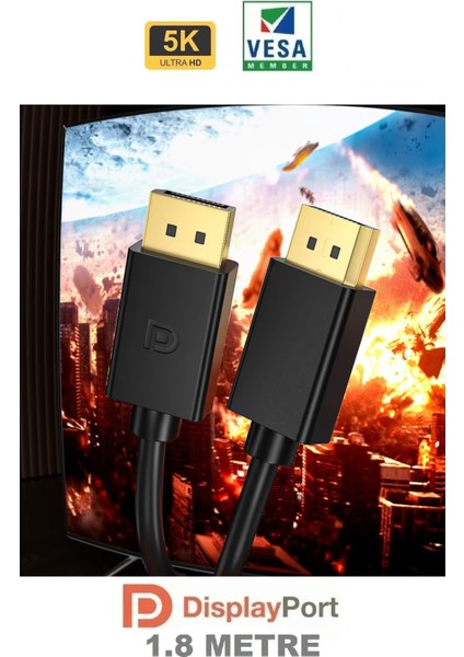 5k Displayport Dp Kablo 1080P@ 360hz, 2k@ 240hz, 4k@ 144hz, 5k@ 60hz fiyatları