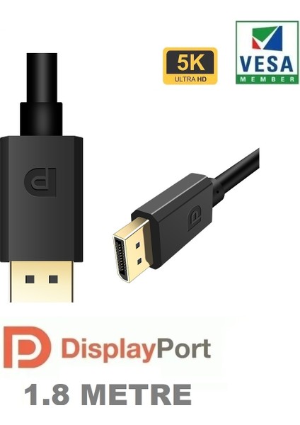 5k Displayport Dp Kablo 1080P@ 360hz, 2k@ 240hz, 4k@ 144hz, 5k@ 60hz