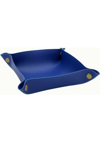 Mavi Pu Deri Düzenleyici Tepsi, Takı, Kozmetik, Anahtar Saklama, 15X15 cm