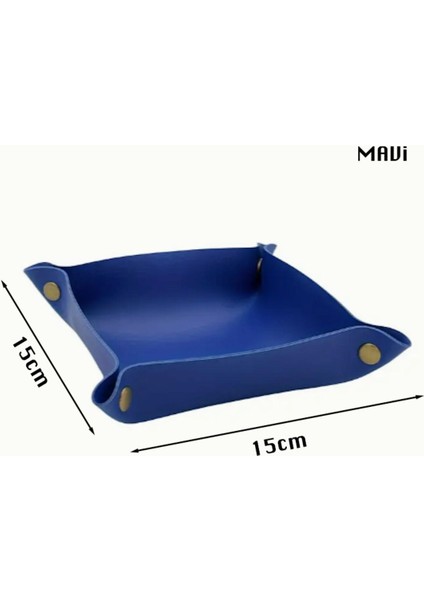 Mavi Pu Deri Düzenleyici Tepsi, Takı, Kozmetik, Anahtar Saklama, 15X15 cm fiyatları