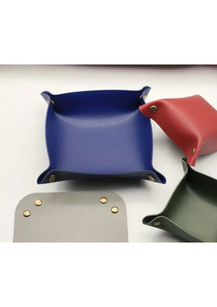 Mavi Pu Deri Düzenleyici Tepsi, Takı, Kozmetik, Anahtar Saklama, 15X15 cm modelleri