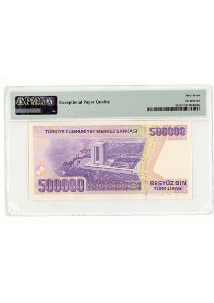 500000 Lira Pmg Sertifikali 67 Epq Seri No. L83 000088 Çil Banknot fiyatları