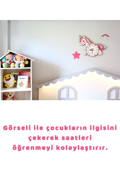 Renkli Ahşap Unicorn Çocuk Odası Duvar Saati Eğitici ve Dekoratif Saat modelleri