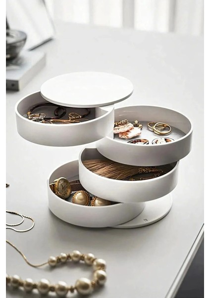 4 Katlı Döner Takı ve Aksesuar Organizeri, Beyaz, Silindir Düzenleyici fiyatları
