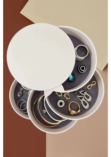 4 Katlı Döner Takı ve Aksesuar Organizeri, Beyaz, Silindir Düzenleyici modelleri