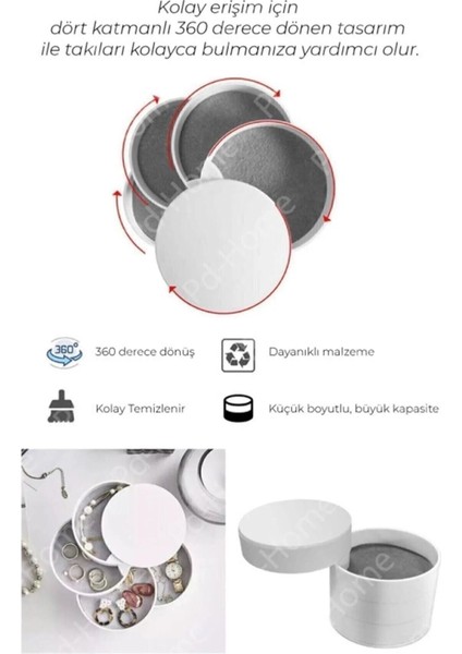4 Katlı Döner Takı ve Aksesuar Organizeri, Beyaz, Silindir Düzenleyici fırsatları