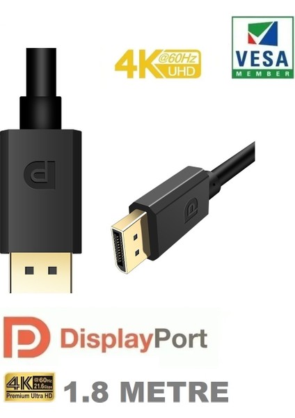 4K Displayport Dp Kablo 280hz/fullhd 165hz/2k 60hz/4k 30hz/5k Ultra Hd 4K V1.2 1.8metre