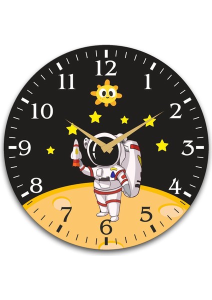 Renkli Çocuk Odası Delikli Dijital Duvar Saati, 48 Cm, Uzay ve Astronot Temalı