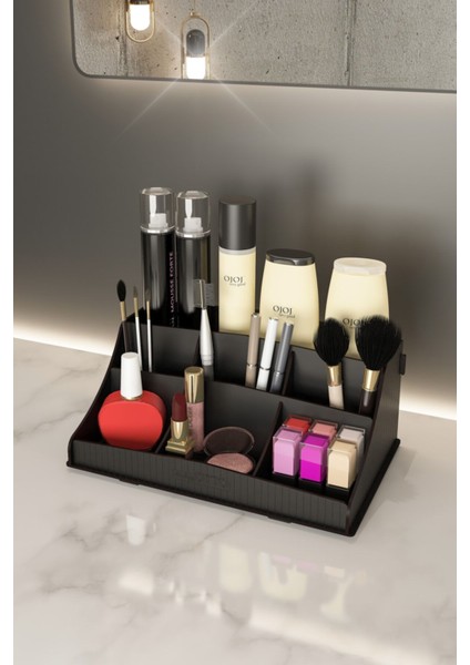 Şık Ahşap Makyaj ve Takı Düzenleyici, Siyah ve Bej Renk Seçenekleri