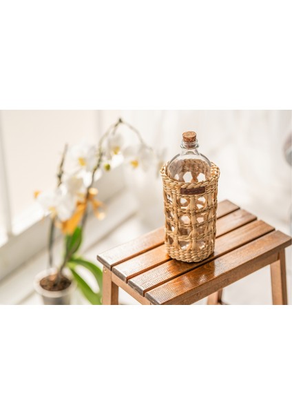 %100 El Yapımı Doğal Hasır Şişelik | 10X19 cm Çok Amaçlı Organizer Sepet | Mutfak, Masa, Salon Dekorasyon Ürünü
