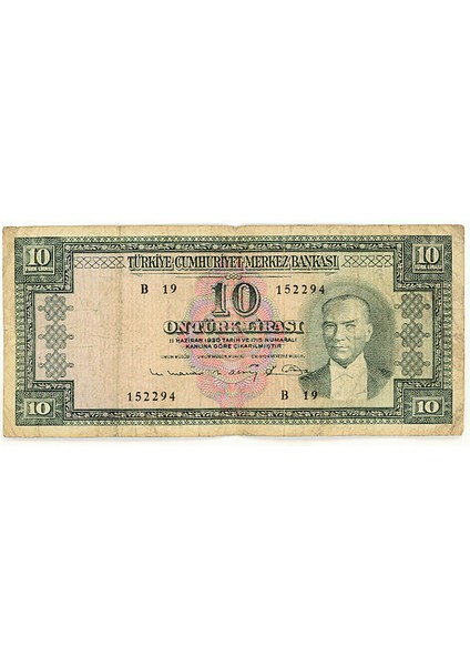 5. Emisyon 6. Tertip 10 Lira 1963 Çt Banknot